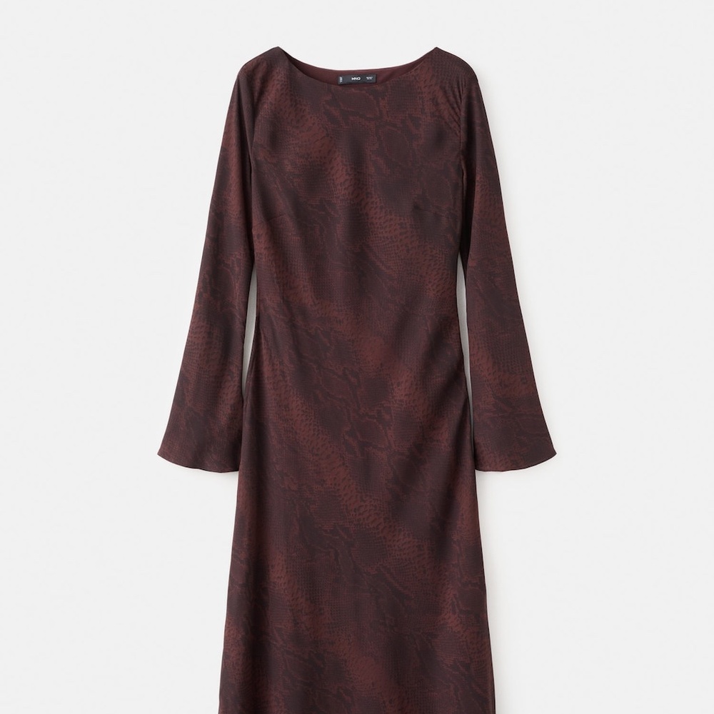 MANGO - A-line animal-print dress burgundy - 6 - Woman